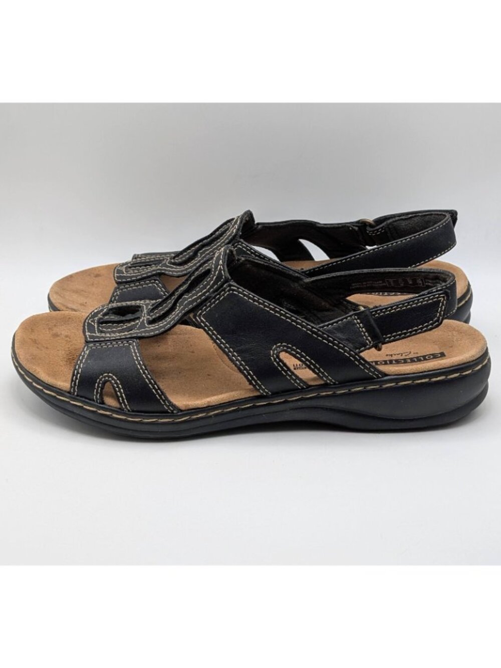 Clarks Leisa Vine Women's Sandals Black Leather Strappy Slingback Size 7.5 Wedge - Picture 4 of 6